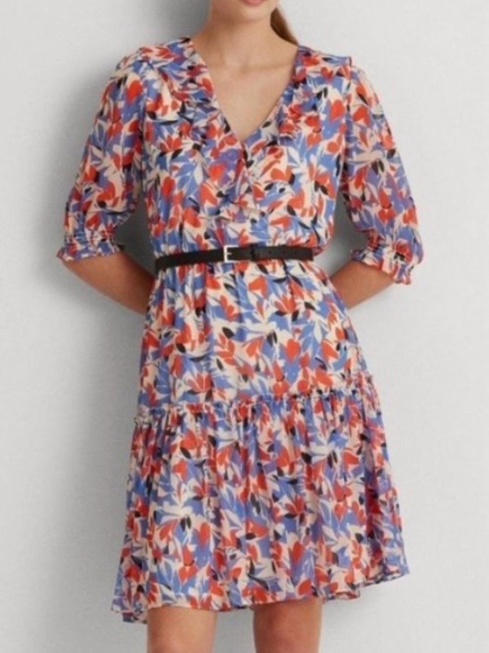Lauren Ralph Lauren Women’s Crinkled Georgette Dress Size 10 Blue Multi